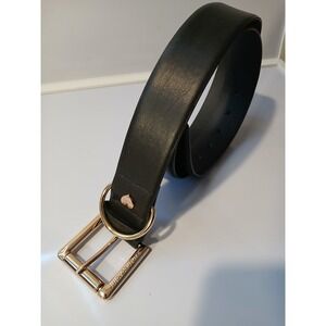 Juicy Couture Black Leather Gold Buckle Heart Charm D Ring Belt Women